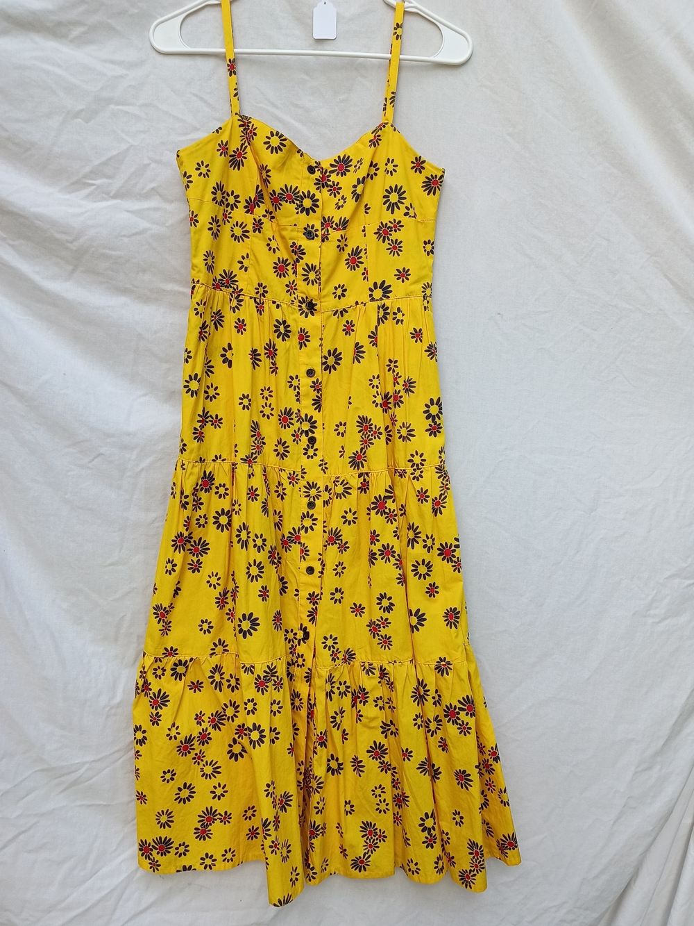 SOLID & STRIPED Yellow Navy & Red Floral Tiered  Spaghetti Strap Maxi Dress